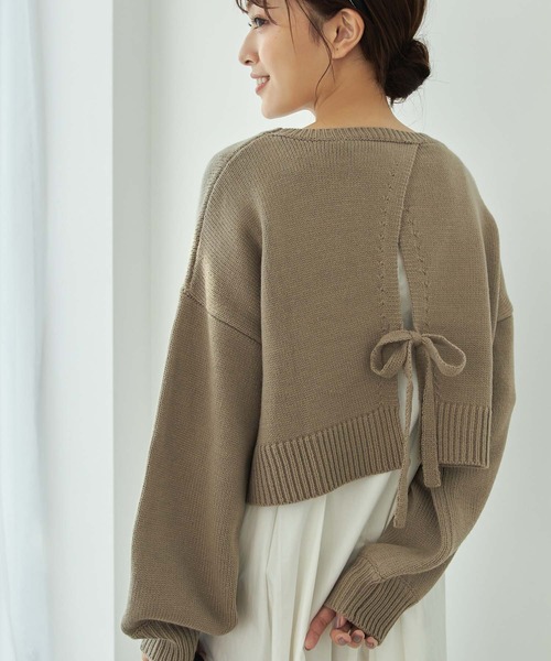 Edit Sheen（エディットシーン）の「バックデザインクロップドニット（ニット/セーター・レディース・モカ/キャメル/アイボリー/ネイビー・MEDIUM）」の2枚目の写真