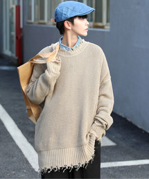 neos | 【neos -addictive design-】オーバーサイズ ラーベン編み ダメージ ニット セーター(ニット/セーター)