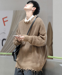 【neos -addictive design-】オーバーサイズ ラーベン編み ダメージ ニット セーター