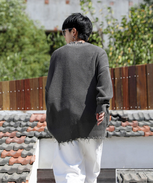 neos（ネオス）の「【neos -addictive design-】オーバーサイズ ラーベン編み ダメージ ニット セーター（ニット/セーター・メンズ・ホワイト/ブラック/ベージュ/ブラウン/ブルーグレー/チャコール・MEDIUM/LARGE）」の18枚目の写真