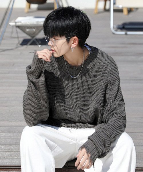 neos（ネオス）の「【neos -addictive design-】オーバーサイズ ラーベン編み ダメージ ニット セーター（ニット/セーター・メンズ・ホワイト/ブラック/ベージュ/ブラウン/ブルーグレー/チャコール・MEDIUM/LARGE）」の19枚目の写真