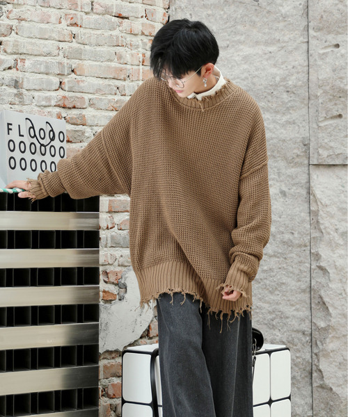 neos(ネオス)の「【neos -addictive design-】オーバーサイズ ラーベン編み ダメージ ニット セーター(ニット/セーター・メンズ・ホワイト/ブラック/ベージュ/ブラウン/ブルーグレー/チャコール・MEDIUM/LARGE)」の19枚目の写真