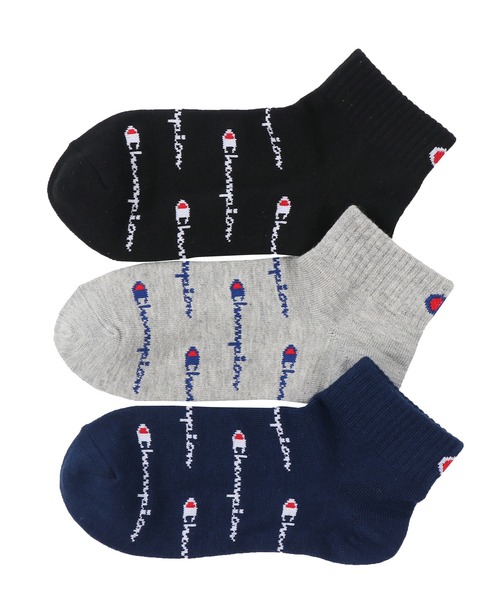 Champion(チャンピオン)の「【Champion/チャンピオン】キッズ 【3足組】ショートレングスソックス スクリプトロゴ総柄【ノンパイル】(ソックス/靴下・キッズ・その他・FREE)」の1枚目の写真