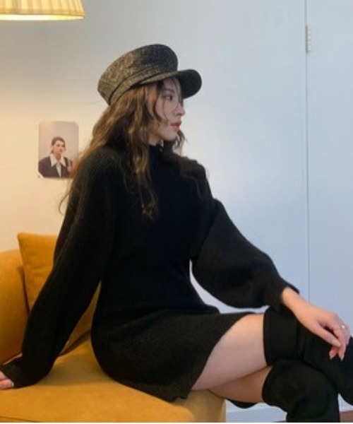 chuu(チュー)の「CHUU モカラテknit & dress set(ワンピース・レディース・ブラック/ベージュ・FREE)」の8枚目の写真