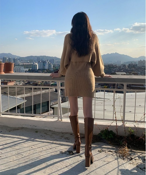 chuu(チュー)の「CHUU モカラテknit & dress set(ワンピース・レディース・ブラック/ベージュ・FREE)」の10枚目の写真