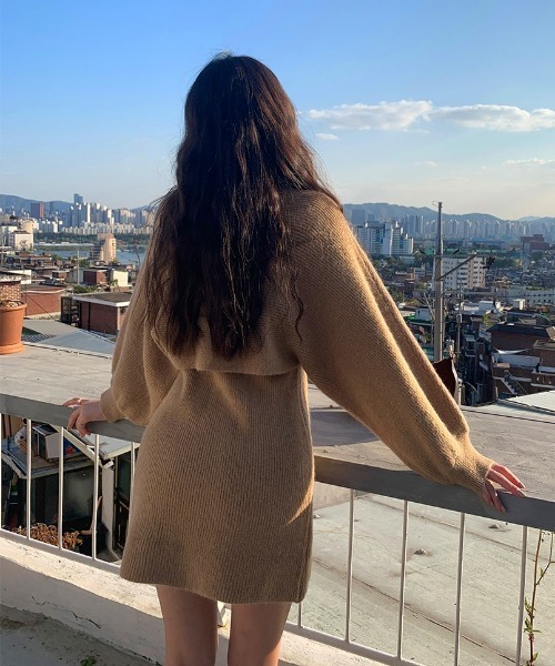 chuu(チュー)の「CHUU モカラテknit & dress set(ワンピース・レディース・ブラック/ベージュ・FREE)」の12枚目の写真