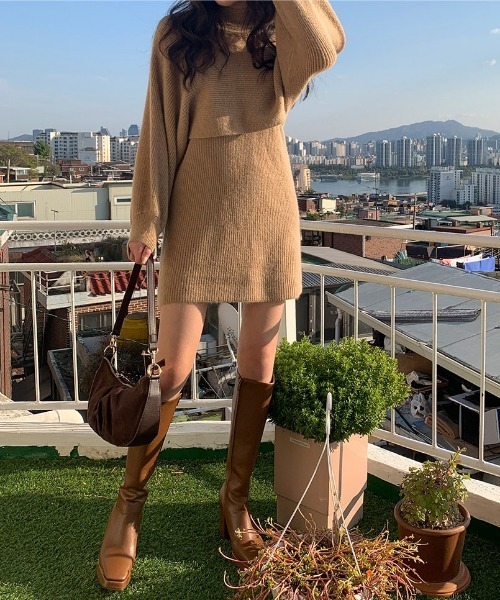 chuu(チュー)の「CHUU モカラテknit & dress set(ワンピース・レディース・ブラック/ベージュ・FREE)」の15枚目の写真