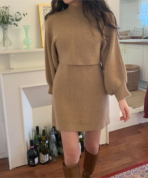 chuu(チュー)の「CHUU モカラテknit & dress set(ワンピース・レディース・ブラック/ベージュ・FREE)」の16枚目の写真