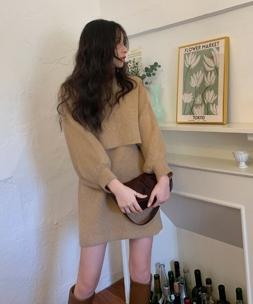 chuu(チュー)の「CHUU モカラテknit & dress set(ワンピース・レディース・ブラック/ベージュ・FREE)」の17枚目の写真