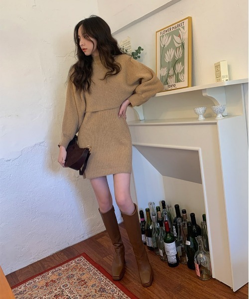 chuu(チュー)の「CHUU モカラテknit & dress set(ワンピース・レディース・ブラック/ベージュ・FREE)」の18枚目の写真