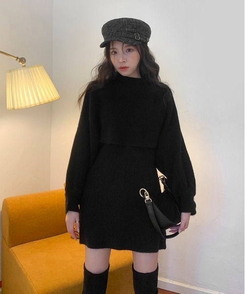 chuu(チュー)の「CHUU モカラテknit & dress set(ワンピース・レディース・ブラック/ベージュ・FREE)」の20枚目の写真