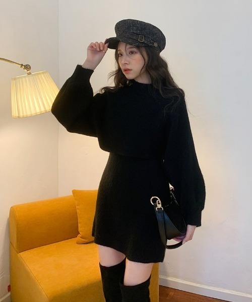 chuu(チュー)の「CHUU モカラテknit & dress set(ワンピース・レディース・ブラック/ベージュ・FREE)」の21枚目の写真