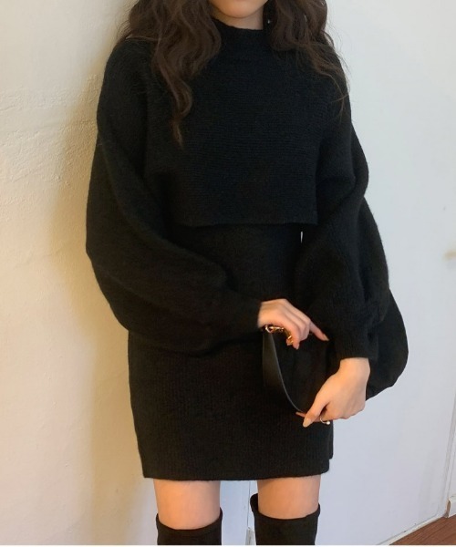 chuu(チュー)の「CHUU モカラテknit & dress set(ワンピース・レディース・ブラック/ベージュ・FREE)」の22枚目の写真