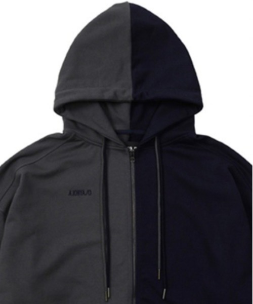 AJOBYAJO（アジョバイアジョ）の「【AJOBYAJO/アジョバイアジョ】Twofold Oversized Zip Up Hoodie/オーバーサイズ ビッグサイズ ジップアップフ-ディ ビッグシルエット パーカー（パーカー・メンズ・チャコールグレー/スカイブルー・ONE SIZE）」の9枚目の写真