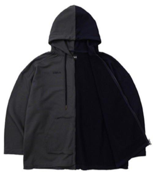 AJOBYAJO（アジョバイアジョ）の「【AJOBYAJO/アジョバイアジョ】Twofold Oversized Zip Up Hoodie/オーバーサイズ ビッグサイズ ジップアップフ-ディ ビッグシルエット パーカー（パーカー・メンズ・チャコールグレー/スカイブルー・ONE SIZE）」の8枚目の写真