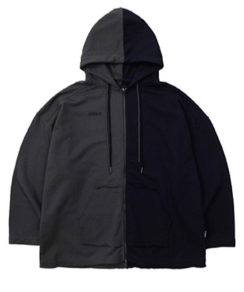AJOBYAJO（アジョバイアジョ）の「【AJOBYAJO/アジョバイアジョ】Twofold Oversized Zip Up Hoodie/オーバーサイズ ビッグサイズ ジップアップフ-ディ ビッグシルエット パーカー（パーカー・メンズ・チャコールグレー/スカイブルー・ONE SIZE）」の6枚目の写真
