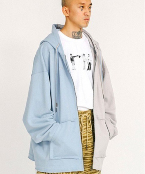 AJOBYAJO（アジョバイアジョ）の「【AJOBYAJO/アジョバイアジョ】Twofold Oversized Zip Up Hoodie/オーバーサイズ ビッグサイズ ジップアップフ-ディ ビッグシルエット パーカー（パーカー・メンズ・チャコールグレー/スカイブルー・ONE SIZE）」の17枚目の写真
