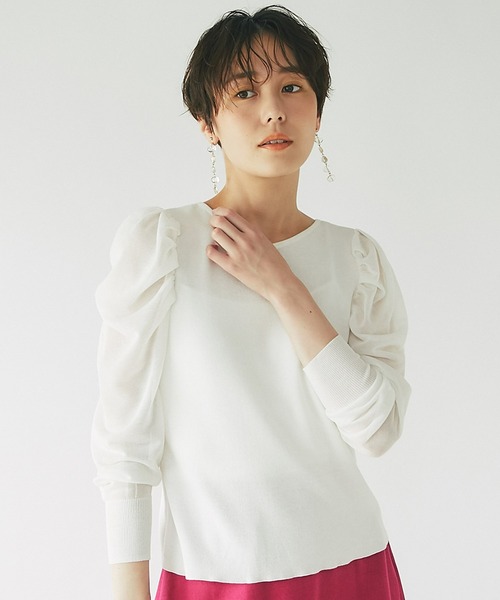 un dix cors（アンディコール）の「オトナ可愛い　2WAYシアーパワショルニット（ニット/セーター・レディース・ホワイト/ブラック/モスグリーン/サンドベージュ・FREE）」の14枚目の写真