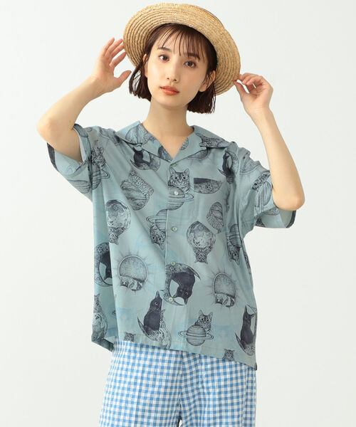 mmts（マミタス）の「365CAT.ART× mmts / 総柄 シャツ（シャツ/ブラウス・レディース・ベージュ/グリーン・SMALL/MEDIUM/LARGE）」の2枚目の写真