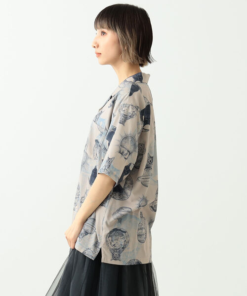 mmts（マミタス）の「365CAT.ART× mmts / 総柄 シャツ（シャツ/ブラウス・レディース・ベージュ/グリーン・SMALL/MEDIUM/LARGE）」の7枚目の写真