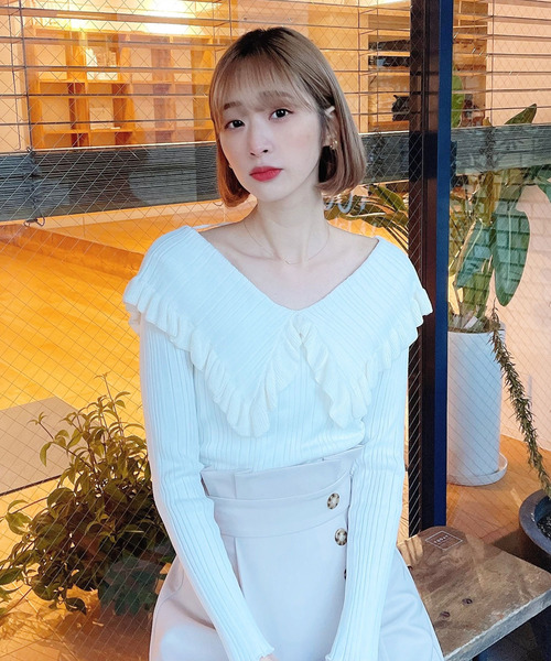 Voyage titty&Co.PETIT（ボヤージュティティアンドコープチ）の「【Voyage titty&Co. PETIT】フリルカラー2wayリブニット（ニット/セーター・レディース・ホワイト/ブラック/ブルー・FREE）」の21枚目の写真