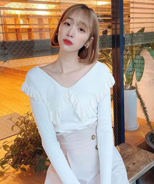 Voyage titty&Co.PETIT（ボヤージュティティアンドコープチ）の「【Voyage titty&Co. PETIT】フリルカラー2wayリブニット（ニット/セーター・レディース・ホワイト/ブラック/ブルー・FREE）」の22枚目の写真