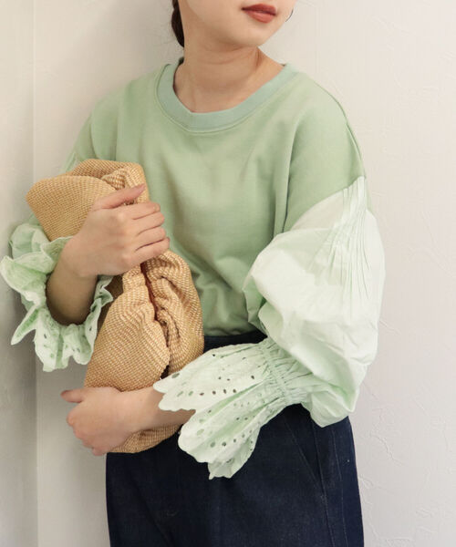 fredy emue(フレディエミュ)の「【WEB限定】レース袖ボリューム プルオーバーカットソー(Tシャツ/カットソー・レディース・ミント/チャコールグレー・38)」の3枚目の写真