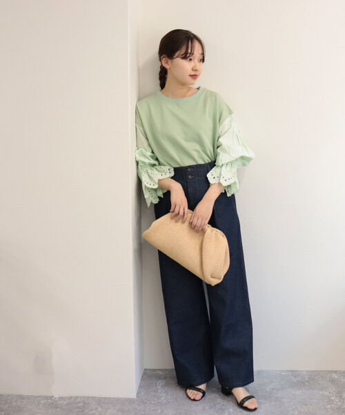 fredy emue(フレディエミュ)の「【WEB限定】レース袖ボリューム プルオーバーカットソー(Tシャツ/カットソー・レディース・ミント/チャコールグレー・38)」の4枚目の写真