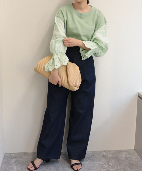 fredy emue(フレディエミュ)の「【WEB限定】レース袖ボリューム プルオーバーカットソー(Tシャツ/カットソー・レディース・ミント/チャコールグレー・38)」の5枚目の写真