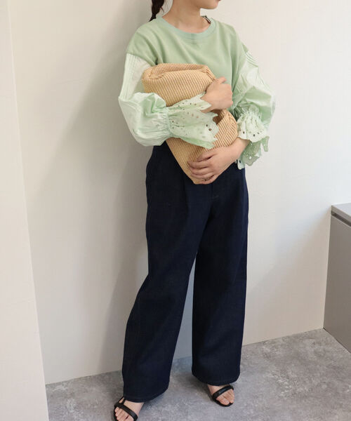 fredy emue(フレディエミュ)の「【WEB限定】レース袖ボリューム プルオーバーカットソー(Tシャツ/カットソー・レディース・ミント/チャコールグレー・38)」の6枚目の写真