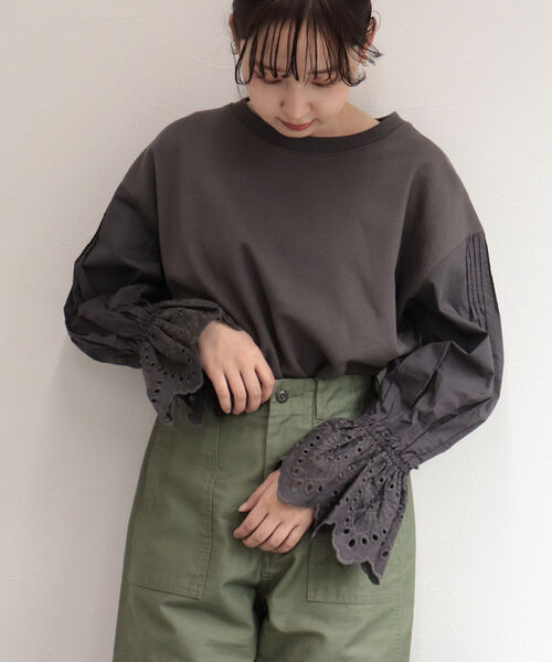 fredy emue(フレディエミュ)の「【WEB限定】レース袖ボリューム プルオーバーカットソー(Tシャツ/カットソー・レディース・ミント/チャコールグレー・38)」の10枚目の写真
