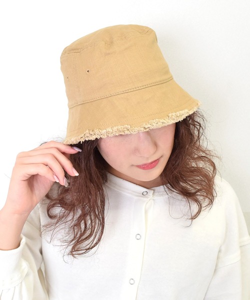 Flowering（フラワーリング）の「コットンフリンジハット（ハット・レディース・ベージュ/ネイビー/カーキ/サックスブルー・FREE）」の2枚目の写真