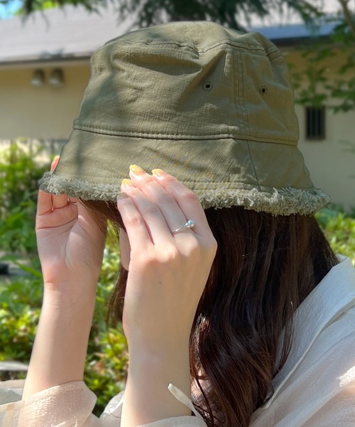 Flowering（フラワーリング）の「コットンフリンジハット（ハット・レディース・ベージュ/ネイビー/カーキ/サックスブルー・FREE）」の3枚目の写真