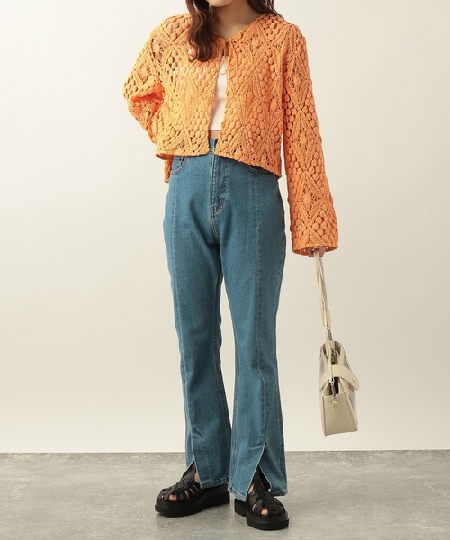 Heather(ヘザー)の「クロシェニットカーディガン 276036(カーディガン/ボレロ・レディース・チャコールグレー/オフホワイト/オレンジ・FREE)」の10枚目の写真