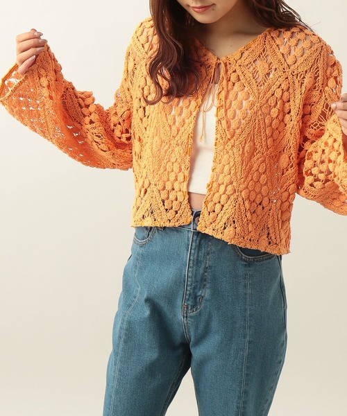 Heather(ヘザー)の「クロシェニットカーディガン 276036(カーディガン/ボレロ・レディース・チャコールグレー/オフホワイト/オレンジ・FREE)」の11枚目の写真