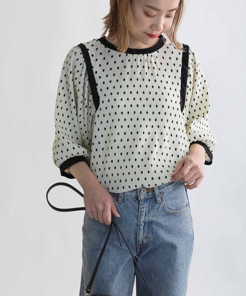 PICCIN（ピッチン）の「ドット楊柳プリントブラウス（シャツ/ブラウス・レディース・ブラック/オフホワイト・M/L）」の13枚目の写真