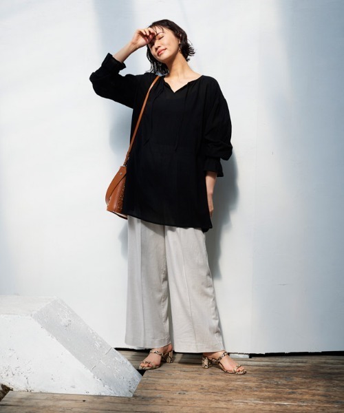 RASW(ラス)の「RASW リネン混ボックスパンツ(その他パンツ・レディース・ネイビー/ミント/キナリ・M/L/PM)」の5枚目の写真