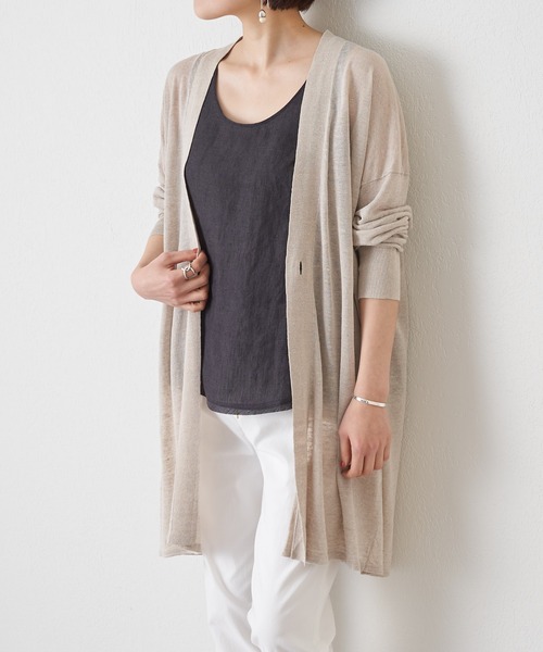 BEARDSLEY(ビアズリー)の「麻混シンプルカーディガン(カーディガン/ボレロ・レディース・チャコールグレー/ベージュ・FREE)」の2枚目の写真