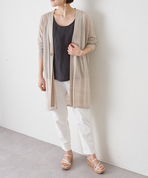 BEARDSLEY(ビアズリー)の「麻混シンプルカーディガン(カーディガン/ボレロ・レディース・チャコールグレー/ベージュ・FREE)」の3枚目の写真