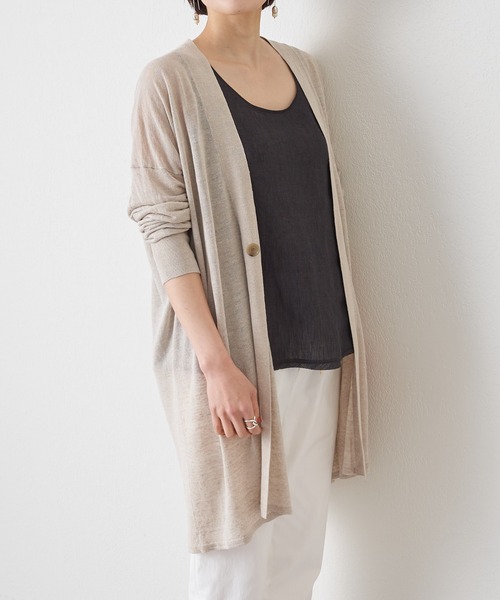 BEARDSLEY(ビアズリー)の「麻混シンプルカーディガン(カーディガン/ボレロ・レディース・チャコールグレー/ベージュ・FREE)」の5枚目の写真