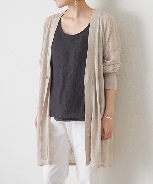 BEARDSLEY(ビアズリー)の「麻混シンプルカーディガン(カーディガン/ボレロ・レディース・チャコールグレー/ベージュ・FREE)」の8枚目の写真