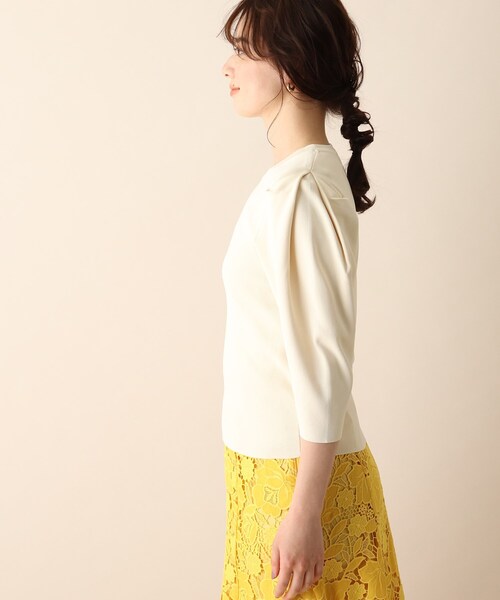 OPAQUE.CLIP（オペークドットクリップ）の「◆総針ショルダータックニット（ニット/セーター・レディース・ダークグリーン/オフホワイト/イエロー・38）」の6枚目の写真