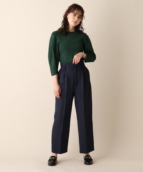 OPAQUE.CLIP（オペークドットクリップ）の「◆総針ショルダータックニット（ニット/セーター・レディース・ダークグリーン/オフホワイト/イエロー・38）」の12枚目の写真