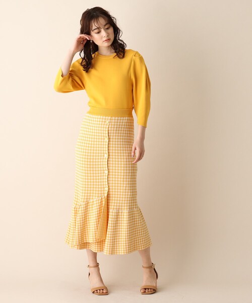 OPAQUE.CLIP（オペークドットクリップ）の「◆総針ショルダータックニット（ニット/セーター・レディース・ダークグリーン/オフホワイト/イエロー・38）」の14枚目の写真