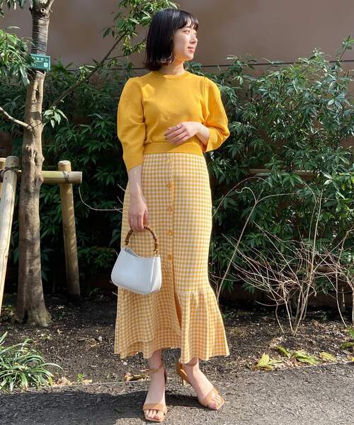 OPAQUE.CLIP（オペークドットクリップ）の「◆総針ショルダータックニット（ニット/セーター・レディース・ダークグリーン/オフホワイト/イエロー・38）」の17枚目の写真