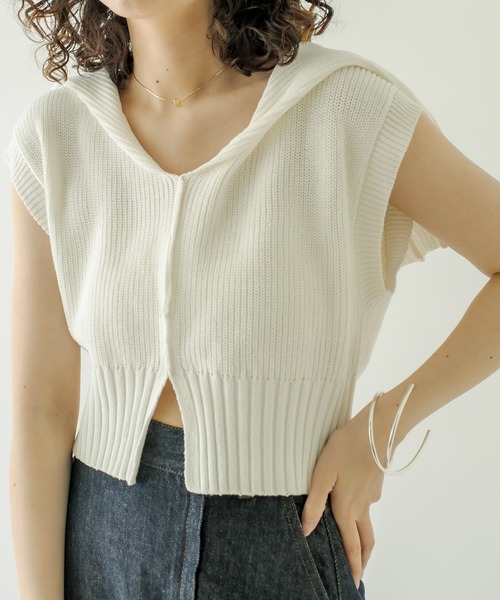 mystic（ミスティック）の「セーラー衿ニット（ニット/セーター・レディース・オフホワイト/ブラック/ブルー・FREE）」の2枚目の写真