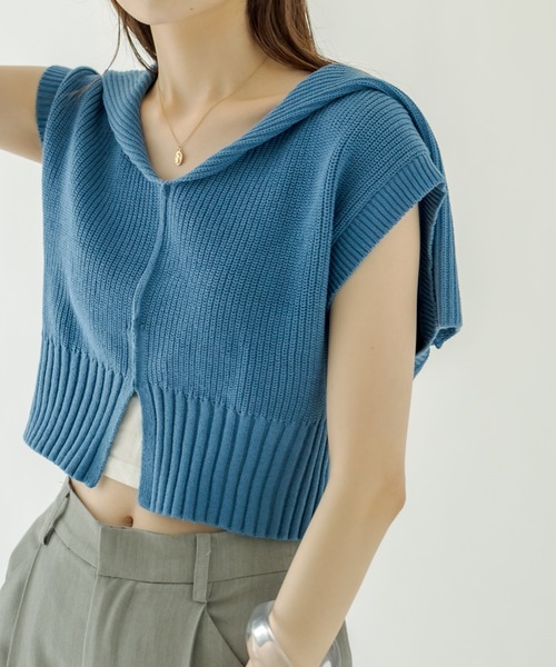 mystic（ミスティック）の「セーラー衿ニット（ニット/セーター・レディース・オフホワイト/ブラック/ブルー・FREE）」の4枚目の写真