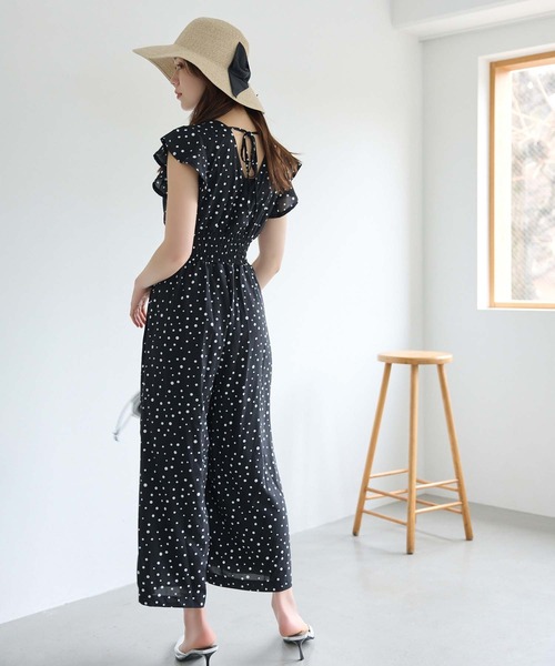 スタイリストプロデュース】ランダムドットフリル袖オールインワン