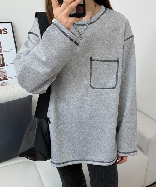 ABITOKYO(アビトーキョー)の「オーバーサイズ配色ステッチトップス(スウェット・レディース・ブラック/ホワイト/グレー・M/L)」の5枚目の写真