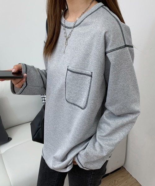 ABITOKYO(アビトーキョー)の「オーバーサイズ配色ステッチトップス(スウェット・レディース・ブラック/ホワイト/グレー・M/L)」の12枚目の写真